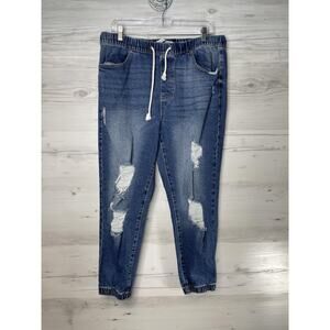 Celebrity Pink Jeans Womens Large 11 13 Distressed Jogger Denim Pants Stretch